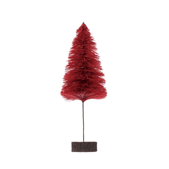 Hello Honey® Berry Red Sisal Bottle Brush Tree with Wood Slice Base